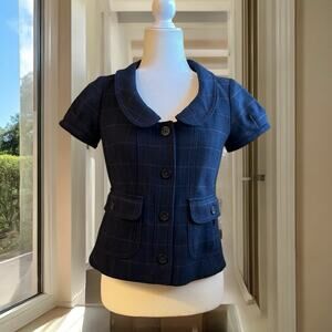 NEW Banana Republic Wool Windowpane Plaid Academia Portrait Blazer Jacket 0 NWOT